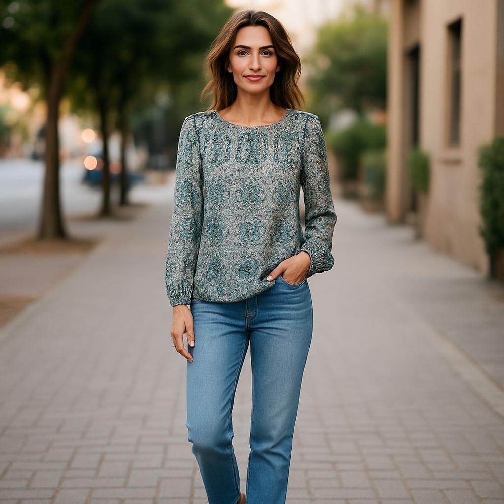 ANTONIO MELANI White and Gray Relaxed Graphic Blouse